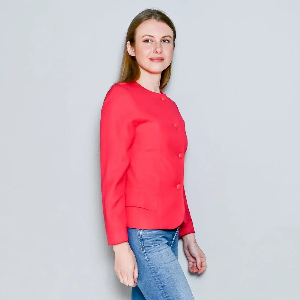 CHRISTIAN DIOR Vintage Bright Pink Collarless Blazer 4